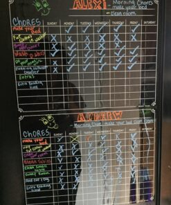 Magnetic Refrigerator Chalkboard Dry Erase Chore Responsibility Activity Reward Star Exercise Diet Nutrition Chart Children Kids Teens Mom Teacher in Home Kitchen Classroom 12" X 16" Black Fluorescent 12" X 16" (Chore / Responsibility Chart) 25 81UW3QBgZYL