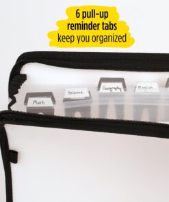 Five Star 7 Pocket Expanding File Organizer, Plastic Expandable File Folders with Customizable Tabs & Clear Cover, Holds 11" x 8-1/2", Zipper Closure, White (72508) 16 81UXXzZ M7L