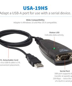 Tripp Lite Keyspan High-Speed USB to Serial Adapter, PC & Mac, USB-A to DB9 RS232 Male, 3 Foot / 0.91 Meter Cable, 3-Year Warranty (USA-19HS) 16 81UZB9VpVgL