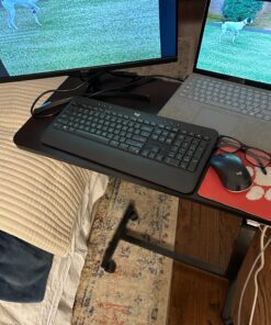 Drive Medical 13067 Adjustable Non Tilt Top Overbed Table With Wheels for Hospital and Home Use, Standing Desk, Walnut Silver Vein 40 81UaGv cyML