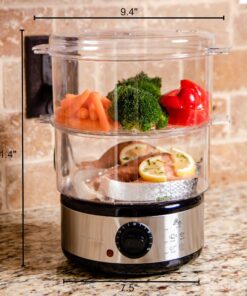 OVENTE 2 Tier Electric Food Steamer for Cooking Vegetables, Stainless Steel Base, Stackable and Dishwasher Safe Baskets, 400W with Auto Shutoff and 60-Minute Timer, 5 Quart Capacity, Silver FS62S 2-Tier 20 81UapArXuHL