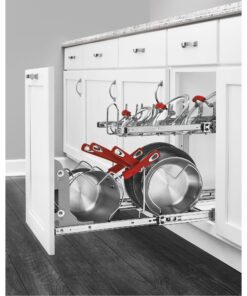 Rev-A-Shelf 2-Tier Kitchen Cabinet Pull Out 12" Cabinet Organizer for Pots, Pans, and Lid Cookware, Adjustable Heavy Duty Wire, Chrome, 5CW2-1222-CR 12 in. 41 81Ucjsw2OrL