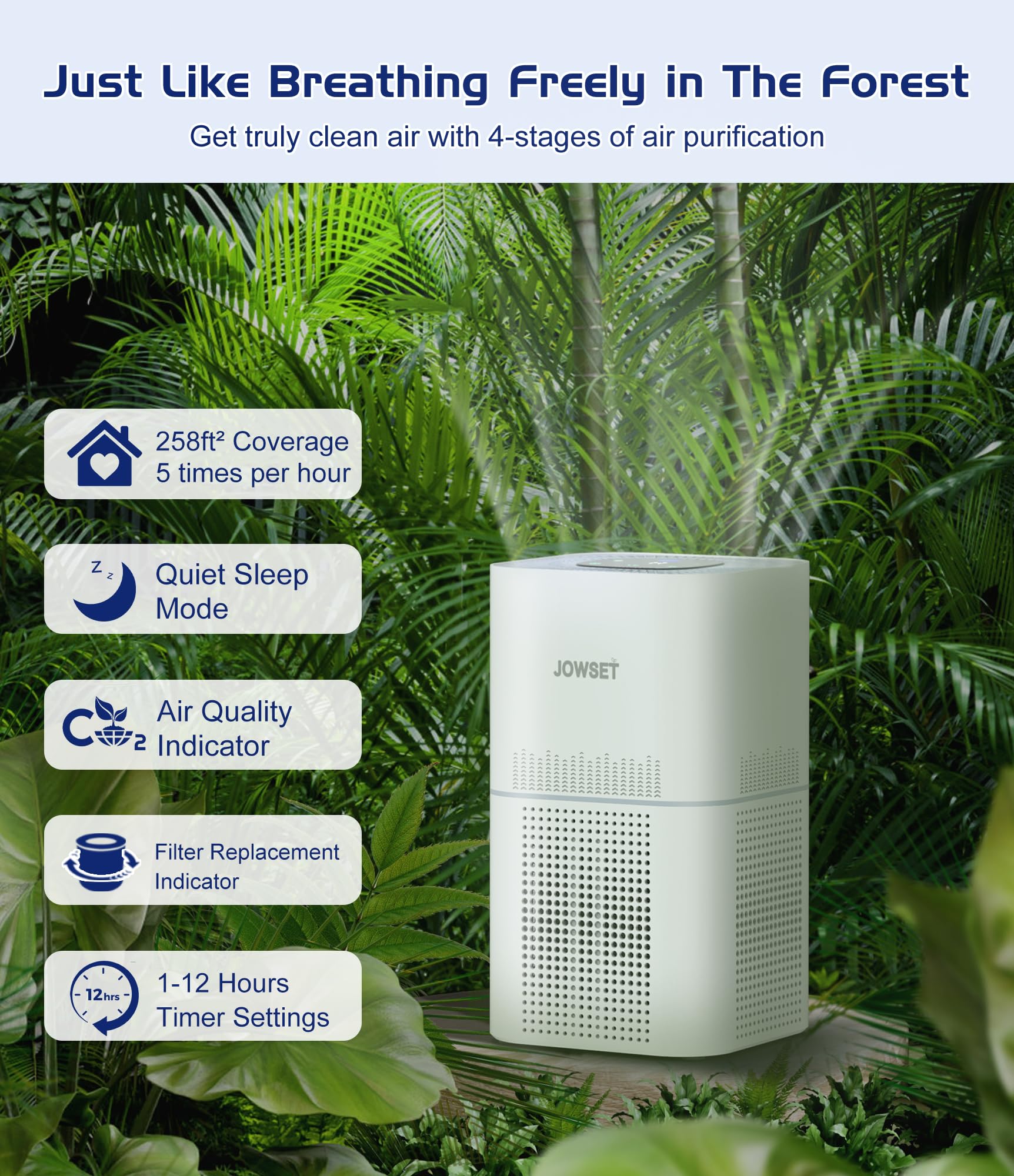 Air Purifiers for Home Large Room up to 1290 Ft², JOWSET H13 True HEPA Filter, Air Purifier for Bedroom with Air Quality Sensor, Quiet Air Cleaners for Home, Allergies, Pet Odor, Dust, Wildfire, Smoke AP303 2 Air Purifiers for Home Large Room up to 1290 Ft², JOWSET H13 True HEPA Filter, Air Purifier for Bedroom with Air Quality Sensor, Quiet Air Cleaners for Home, Allergies, Pet Odor, Dust, Wildfire, Smoke AP303 - Image 2