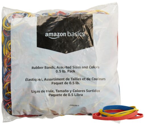 Amazon Basics Assorted Size and Color Rubber Bands, 0.5 lb. 0.5 Pound Pack