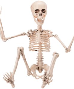 Prextex Skeleton Halloween & Day of The Dead Decoration for Home and Office - 19 Inch Posable Plastic Small Skeleton Toy Halloween Décor with Movable / Bendable Joints and 2 Sets of Body Accessories 19 inches 24 81UkIteji1L 1