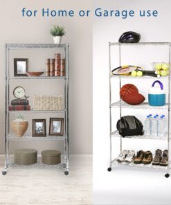 Seville Classics 5-Tier Steel Wire Shelving with Wheels, 30" W x 14" D, Chrome 5-Tier, 30" W x 14" D Silver 31 81UmqA0Ag6S