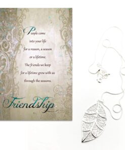 Smiling Wisdom - Friendship - A Reason Season Lifetime Friend Greeting Card and Leaf Necklace - Growing Together - Women BFF Green Card - Silver Leaf Large 5x7 in 14 81UoSGPbYQL