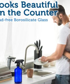 Empty Blue Glass Spray Bottles (2 Pack) - BPA Free - Large 16 oz Refillable Bottle for Plants, Pets, Essential Oils, Cleaning Products - Black Trigger Sprayer w/Mist and Stream Settings 20 81Uobo 4V4L