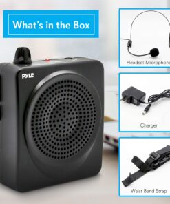 PYLE-PRO Portable PA Speaker Voice Amplifier - Built-in Rechargeable Battery w/ Headset Microphone Hands-free Waist-Band Strap & Aux 3.5mm Jack for External Audio Stream Devices - Pyle PWMA50B , Black 24 81UsUdGEQVL