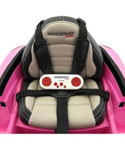 Moderno Kids Kiddie Roadster 12V Power Children Ride-On Car with R/C Parental Remote + Leather Seat 5 Point Seat Belt + LED Wheels + MP3 USB Music Player + Baby Tray Table + Rubber Floor Mats (Pink) Pink 51 81Ut7mR4OrL