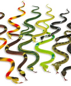 Kicko 12 Pack of 14 Inch Assorted Rubber Toy Snake - Soft Flexible Realistic Fake Floating Plastic Snakes - Colorful Bulk Small Sizes Set for Reptile School Collection, Birthday Party, Halloween Props