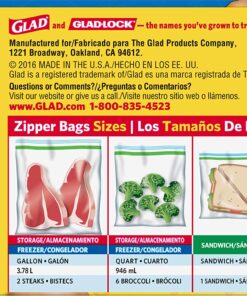 Glad Zipper Food Storage and Freezer 2 in 1 Plastic Bags - Quart - 46 Count 14 81UyxtMr5L