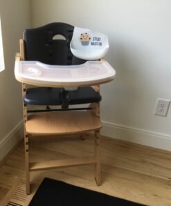 Abiie Beyond Junior Wooden High Chair with Tray. The Perfect Adjustable Baby Highchair Solution for Your Babies and Toddlers or as a Dining Chair. 6 Months up to 250 Lb. Natural Wood/Black Cushion 1 Count (Pack of 1) Natural Wood - Black Cushion 35 81Uz8d3um L