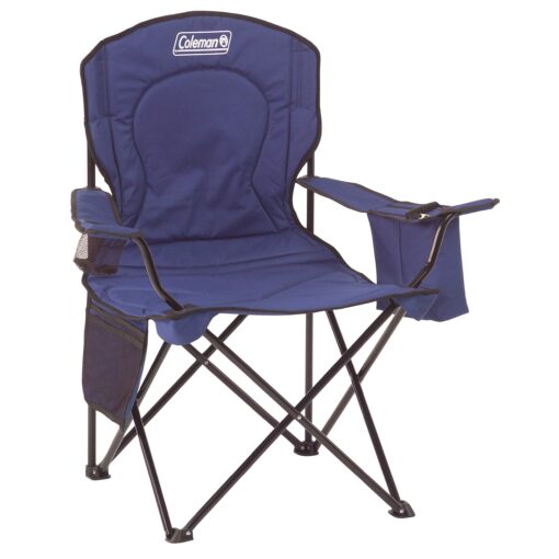Coleman Portable Camping Chair with 4-Can Cooler, Fully Cushioned Seat and Back with Side Pocket and Cup Holder, Carry Bag Included, Collapsible Chair for Camping, Tailgates, Beach, and Sports Blue