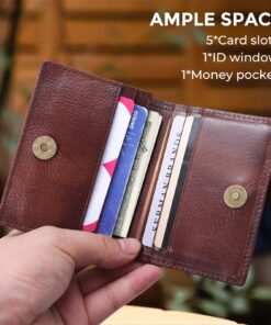 Alternative view of RFID Blocking Front Pocket Slim Leather Bifold Wallet Credit Card Case Holder ID Window small Coffee