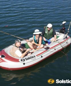 SOLSTICE Inflatable Fishing Boat Rafts 2 to 6 Person Options for Adults Compatible with Motor Comes W/Accessories Pole Holders Cushions Grab Line 6 to 12 Ft Sizes Outdoorsman Voyager Dinghy Air Floor Voyager 6-Person Boat 14 81V2bae3AGL