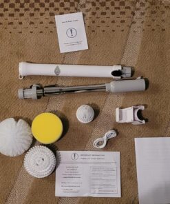 Electric Spin Scrubber, Cordless Power Brush Floor Scrubber with Adjustable Extension Arm and 4 Replaceable Bathroom Cleaning Brush Heads, Ideal for Tub, Tile, and Floor Cleaning White 38 81V4keOHxL