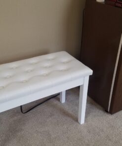 HOMCOM Piano Bench, Duet Piano Chair with Faux Leather Padded Cushion and Wooden Frame, Button Tufted Keyboard Bench, White Country White 52 81V6NEVgJsL