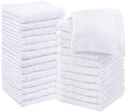 Utopia Towels Cotton Washcloths Set - 100% Ring Spun Cotton, Premium Quality Flannel Face Cloths, Highly Absorbent and Soft Feel Fingertip Towels (24 Pack, White) 24