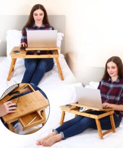 Laptop Desk Nnewvante Table Adjustable Bamboo Foldable Breakfast Serving Bed Tray w' Tilting Top Drawer 21.6" 44 81VHX9cOXDL