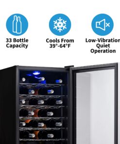 Alternative view of NewAir Compressor Wine Cooler Refrigerator in Stainless Steel | 33 Bottle Capacity | Freestanding or Built-In | UV Protected Glass Door with Lock and Handle