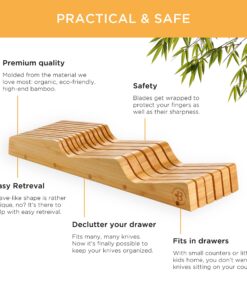 In-Drawer Knife Block Organizer - Bamboo Wood Drawer Knife Organizer - Holds 5 Long + 6 Short Knives (Not Included) - Store Knives with Blades Pointing Down Natural 30 81VOawIwa5L