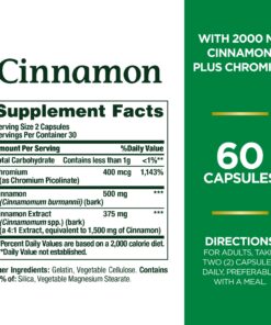 Nature’s Bounty Cinnamon 2000mg Plus Chromium, Sugar Metabolism Support Supplement, 60 Capsules 19 81VP4hs6FDL
