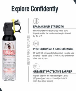SABRE Frontiersman 9.2 oz. Bear Spray, Maximum Strength 2.0% Major Capsaicinoids, Powerful 35 ft. Range Bear Deterrent, Outdoor Camping & Hiking Protection, Quick Draw Holster & Multipack Options Black3 20 81VRVjfxG9L