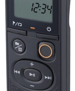 Alternative view of Olympus VN-541PC digital voice recorder with one-touch recording, noise-cancellation function, 4GB memory, four scenes recording, includes a micro-USB cable.