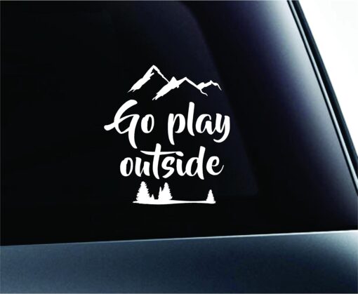 ExpressDecor Go Play Outside Mountains Hiking Camping Adventure Outdoor Computer Laptop Symbol Decal Family Love Car Truck Sticker Window (White) White