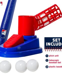 Franklin Sports Kids Baseball Pitching Machine - Pop A Pitch Baseball Batting Machine with Youth Bat + 3 Plastic Baseballs - Boys + Girls Baseball Toy,Red/Blue Baseball Pop A Pitch 22 81VSdzRHN7L