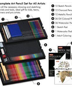 Shuttle Art Professional Drawing Kit, 123 Pieces of Drawing Pencils Set Includes Colouring Pencils, Watercolor, Charcoal, Graphite and Sketch, Ideal for Adults Children Artists 32 81VTOk1LbML