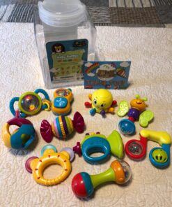 iPlay, iLearn 10pcs Baby Rattles Toys Set, Infant Grab N Shake Rattle, Sensory Teether, Development Learning Music Toy, Newborn First Birthday Gifts for 0 1 2 3 4 5 6 7 8 9 10 12 Month Babies Boy Girl 10 Pieces Set 46 81VU tR9jsL