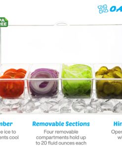 Alternative view of Oaklyn Large Clear Condiment Server Organizer on Ice with Containers and Lid – BPA-Free Serving Bar Compartments and Plastic Box Tray – Chilled Caddy Dispenser Set - Holds 80 oz Total