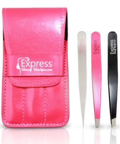 Express Beauty Boutique Tweezers 3pcs Set Pink Case Professional Quality Stainless Steel Precision Eyebrow Tweezer for Ingrown Hair Shaping Eyebrows. 25 81VWiyjVhgL