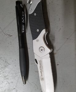 Alternative view of Smith & Wesson 8in High Carbon S.S. Folding Knife with 3.3in Drop Point Blade and S.S. with G-10 Inlay Handle for Outdoor, Tactical, Survival and EDC Plain Edge