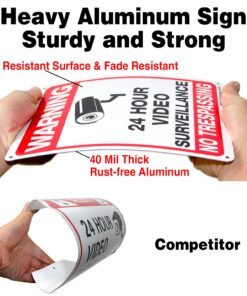 Faittoo 4-Pack Video Surveillance Sign, No Trespassing Metal Reflective Warning Sign, 10 x7 Inches 0.40 Aluminum Indoor or Outdoor Use for Home Business CCTV Security Camera,UV Protected & Waterproof Black and Red on White - 4 Pack 12 81VdVp8RtsL 2