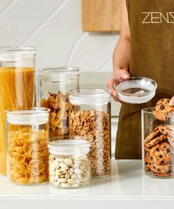 ZENS Airtight Glass Jar Container,15 Fluid Ounce Clear Glass Canister with Lid, Food Storage Jars for Kitchen Spice or Loose Tea,450ml 02-15oz*1 32 81VgZ RVlgS