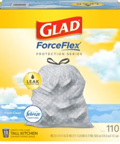 Glad ForceFlex Tall Kitchen Drawstring Trash Bags, 13 Gal, Fresh Clean Scent with Febreze, 110 Ct 110 Count (Pack of 1) 33 81Vj1QvwbmL