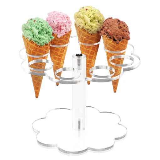 YestBuy Ice Cream Cone Holder Stand Cupcake Stand with 8 Holes Capacity Clear Clear Acrylic Cone Display Stand Weddings Baby Showers Birthday Parties Anniversaries Christmas Snack Tray 1 8-Holes