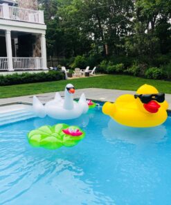 Game 5000-BB Giant Derby Float, Fun Rubber Duck, Quick-Fill Valves Pool Rafts & Inflatable Ride-ons, 300 lb Capacity, Built-In Cup Holders, 81” L x 76” W x 44” T Without Pump 30 81VlFlNjE4L