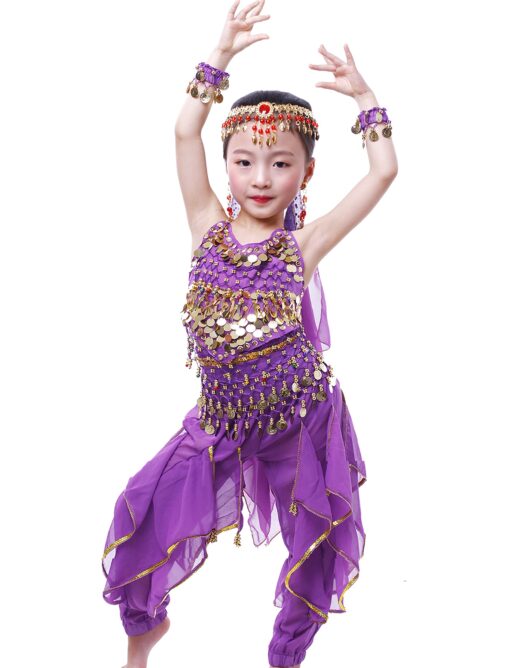 Astage Girls Genie Costume India Belly Dance Arabian Princess Halloween Costume M (6Y-8Y) Purple