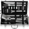 grilljoy 24PCS BBQ Grill Tools Set with Meat Thermometer and Injector - Extra Thick Stainless Steel Spatula, Fork& Tongs - Complete BBQ Accessories in Aluminum Case - Perfect Grill Gifts for Men SILVER 8 81VmA10vL4L
