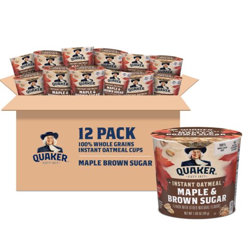 Quaker Instant Oatmeal Express Cups, Maple & Brown Sugar, 1.69 Ounce (Pack of 12) Maple & Brown Sugar Express Cups , 12 Count