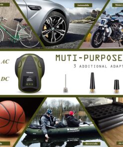 TEROMAS Portable DC/AC Tire Inflator Air Compressor for Car Tires 12V DC and Other Inflatables at Home 110V AC, Digital Electric Tire Pump with Pressure Gauge (Green) Green 16 81VnuUMoVyL