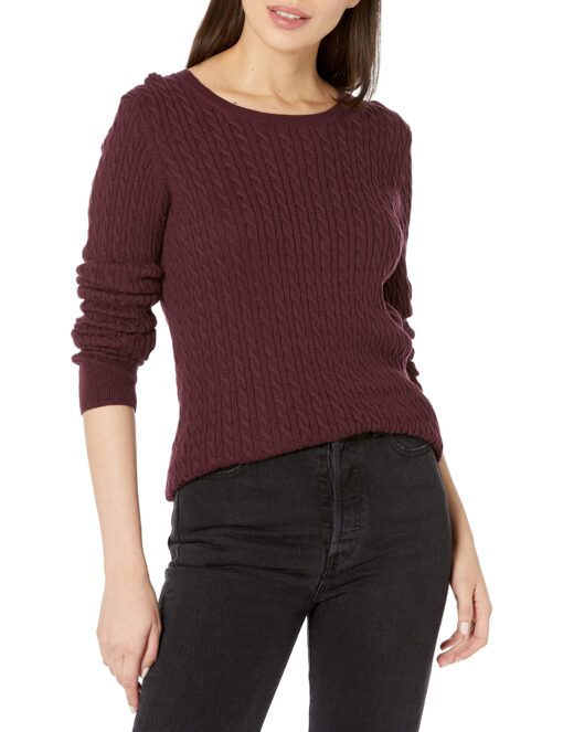 Amazon Essentials Women's Lightweight Long-Sleeve Cable Crewneck Sweater (Available in Plus Size) Large Burgundy