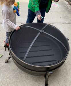 Sunnydaze 34-Inch Cauldron Style Outdoor Fire Pit Bowl with Spark Screen, Log Poker, and Wood Grate - Dark Bronze Finish 34 in 40 81VpSsnEXL