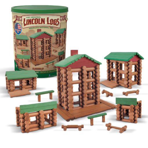 LINCOLN LOGS-Collector's Edition Village-327 Pieces-Real Wood Logs-Ages 3+ - Best Retro Building Gift Set for Boys/Girls-Creative Construction Engineering–Top Blocks Game Kit - Preschool Education Toy