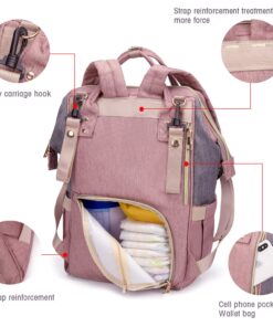 QIMIAOBABY Diaper Bag Backpack,Waterproof Multifunctional Large Travel Nappy Changing Bags… (Pink with gray) Pink With Gray 31 81VqL98wBNL