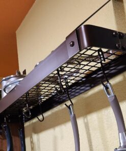 Old Dutch Wall-Mount Bookshelf Pot Rack with Grid & 12 Hooks, Oiled Bronze, 36.25" x 9" x 11.5" 24 81VrWm84zoL 1